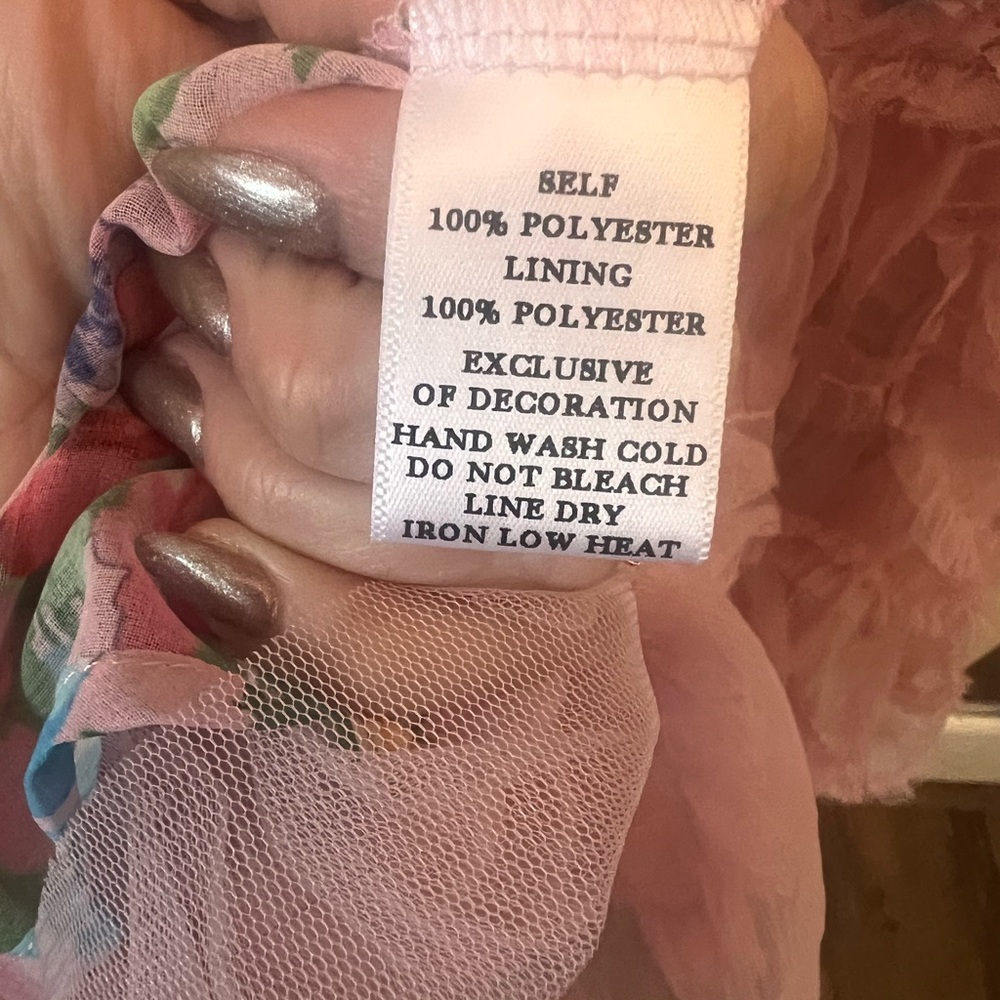 Rosevelvet Pink Floral Tulle Ruffle Mini Dress | Cottagecore NWT- M - Picture 8 of 9